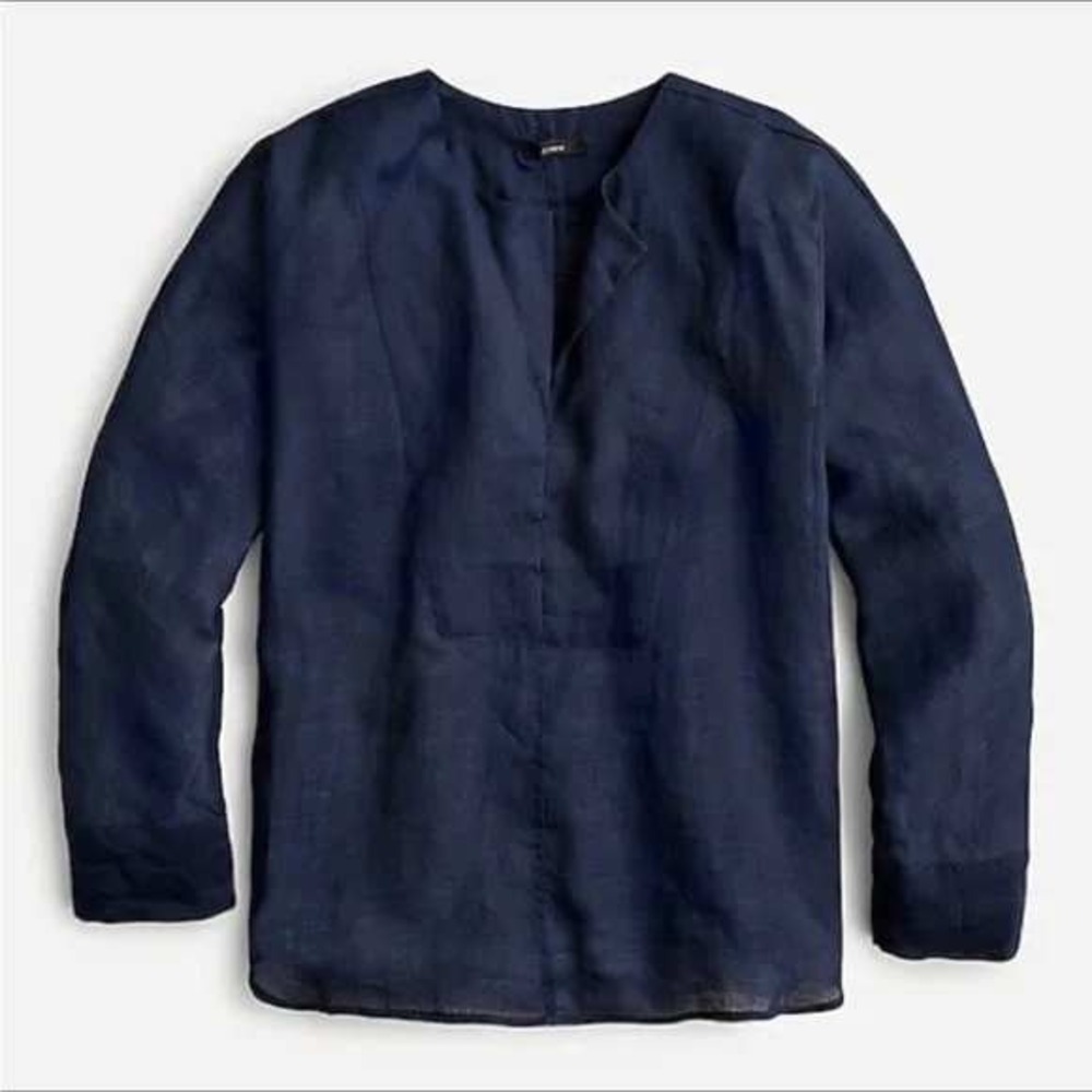 NWOT J.Crew Women XS Navy Ramie V-Neck Relaxed Fit Blouse Tunic Beach Minimalist